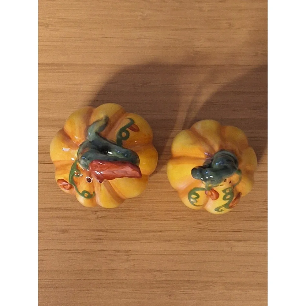 Blue Sky Heather Goldminc Pumpkin Gourd Salt Pepper Shaker Set Ceramic 2014 Fall